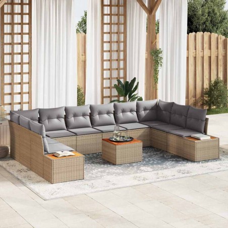 vidaXL Set divani da giardino 11 pezzi con cuscini beige in rattan sintetico