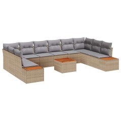 vidaXL Set divani da giardino 11 pezzi con cuscini beige in rattan sintetico