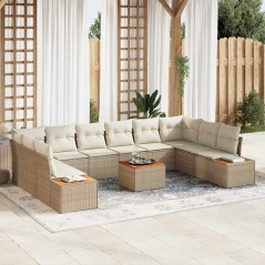 vidaXL Set da Giardino da 11 Pezzi con Cuscini Beige in Rattan Sintetico e Acacia