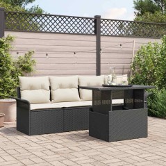 vidaXL Set divano da giardino 5 pezzi con cuscini neri in rattan sintetico