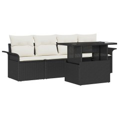 vidaXL Set divano da giardino 5 pezzi con cuscini neri in rattan sintetico
