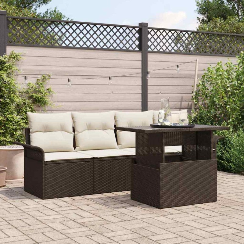vidaXL Set di Sofà da Giardino in 5 Pezzi con Cuscini Marrone in Rattan e Polipropilene