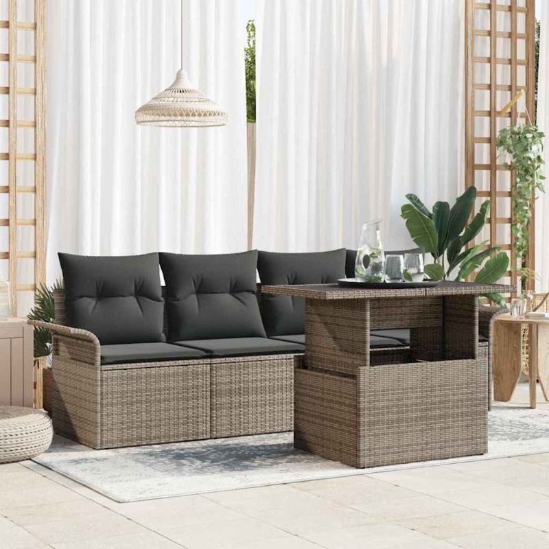 vidaXL Set di Divani da Giardino a 5 Pezzi con Cuscini Grigio in Rattan Sintetico vidaXL Set di Divani da Giardino a 5 Pezzi con Cuscini Grigio in Rattan Sintetico