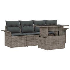 vidaXL Set di Divani da Giardino a 5 Pezzi con Cuscini Grigio in Rattan Sintetico