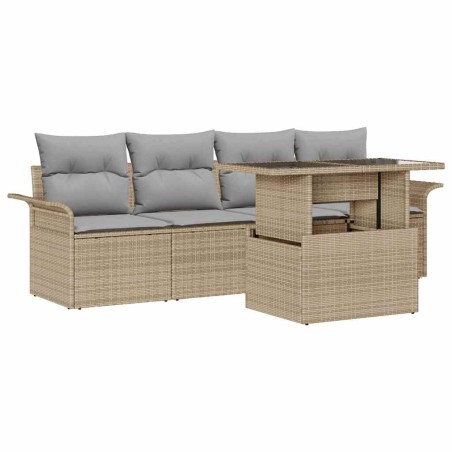 vidaXL Set di divani da giardino 5 pezzi con cuscini beige in polirattan