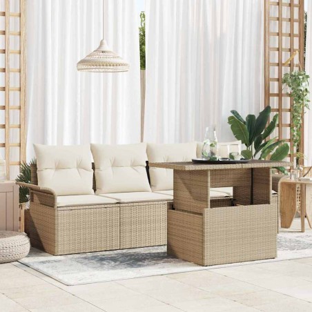 vidaXL Set di Divani da Giardino a 5 Pezzi con Cuscini Beige in Rattan Poly