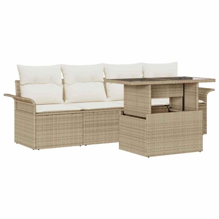 vidaXL Set di Divani da Giardino a 5 Pezzi con Cuscini Beige in Rattan Poly
