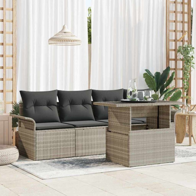 vidaXL Set di divani da giardino 5 pezzi con cuscini in rattan sintetico grigio chiaro vidaXL Set di divani da giardino 5 pezzi con cuscini in rattan sintetico grigio chiaro
