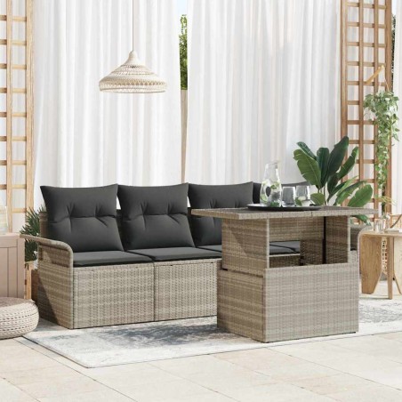 vidaXL Set di divani da giardino 5 pezzi con cuscini in rattan sintetico grigio chiaro