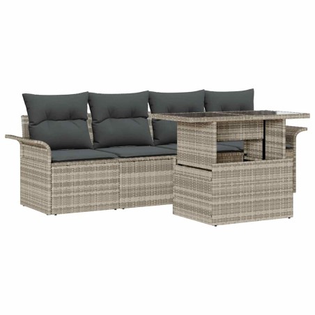 vidaXL Set di divani da giardino 5 pezzi con cuscini in rattan sintetico grigio chiaro
