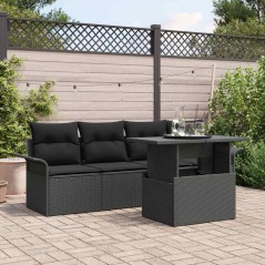 vidaXL Set di divani da giardino in 5 pezzi con cuscini neri in polyrattan