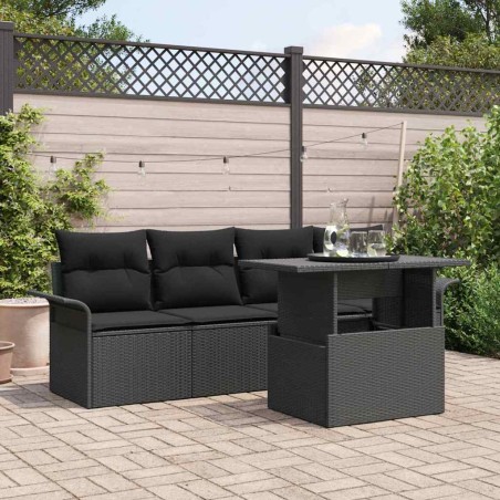 vidaXL Set di divani da giardino in 5 pezzi con cuscini neri in polyrattan