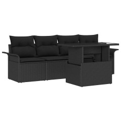 vidaXL Set di divani da giardino in 5 pezzi con cuscini neri in polyrattan