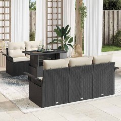 vidaXL Set da giardino in 6 pezzi con cuscini neri in polirattan