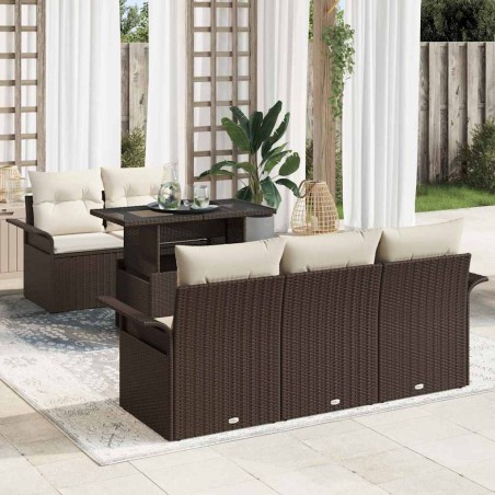 vidaXL Set Giardino 6 Pezzi con Cuscini Marroni in Rattan Sintetico