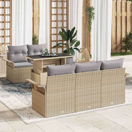 vidaXL Set Divano da Giardino 6 Pezzi con Cuscini Beige in Rattan Sintetico
