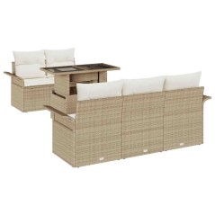 vidaXL Set di Divani da Giardino 6 Pezzi con Cuscini Beige in Polyrattan