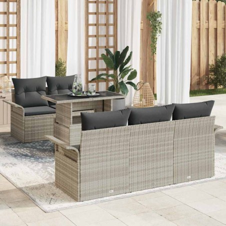 vidaXL Set di divani da giardino 6 pezzi con cuscini grigio chiaro in poly rattan