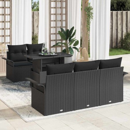vidaXL Set di 6 divani da giardino con cuscini in rattan sintetico nero