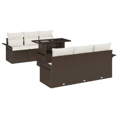 vidaXL Set di divani da giardino 7 pezzi con cuscini marroni in rattan sintetico