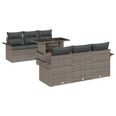 vidaXL Set Divano da Giardino 7 Pezzi con Cuscini Grigio in Poly Rattan