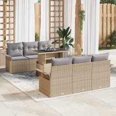 vidaXL Set di divani da giardino 7 pezzi con cuscini beige in rattan sintetico