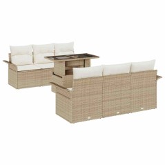vidaXL Set di divani da giardino 7 pezzi con cuscini beige in polyrattan