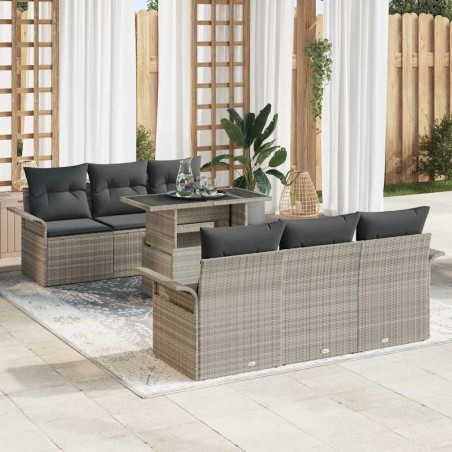 vidaXL Set da giardino 7 pezzi con cuscini grigio chiaro in poly rattan