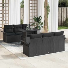 vidaXL Set da giardino di 7 pezzi con cuscini in polyrattan nero