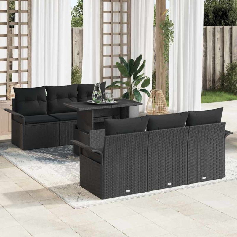 vidaXL Set da giardino di 7 pezzi con cuscini in polyrattan nero