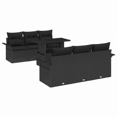 vidaXL Set da giardino di 7 pezzi con cuscini in polyrattan nero