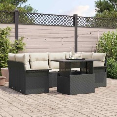 vidaXL Set di divani da giardino con 7 pezzi e cuscini in rattan sintetico nero