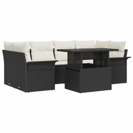 vidaXL Set di divani da giardino con 7 pezzi e cuscini in rattan sintetico nero