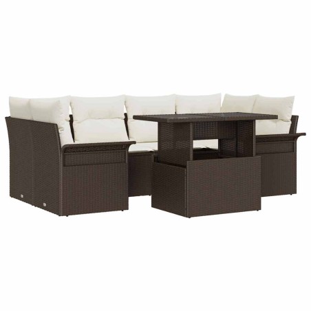 vidaXL Set Giardino 7 Pezzi con Cuscini in Rattan Sintetico Marrone