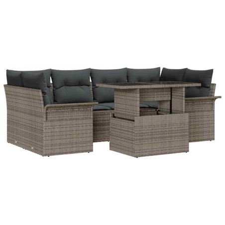 vidaXL Set di divani da giardino 7 pezzi con cuscini grigi in rattan sintetico