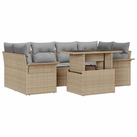 vidaXL Set di divani da giardino 7 pezzi con cuscini beige in poly rattan.