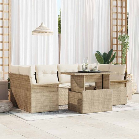 vidaXL Set Divano da Giardino 7 Pezzi con Cuscini Beige in Polyrattan