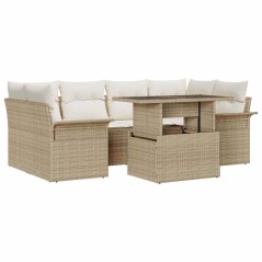 vidaXL Set Divano da Giardino 7 Pezzi con Cuscini Beige in Polyrattan