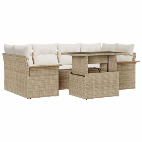 vidaXL Set Divano da Giardino 7 Pezzi con Cuscini Beige in Polyrattan
