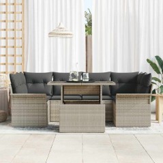 vidaXL Set di divani da giardino da 7 pezzi con cuscini grigio chiaro in rattan sintetico.