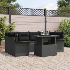 vidaXL Set di divani da giardino con 7 pezzi e cuscini neri in rattan sintetico.