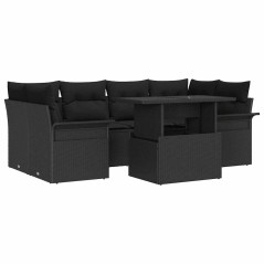 vidaXL Set di divani da giardino con 7 pezzi e cuscini neri in rattan sintetico.