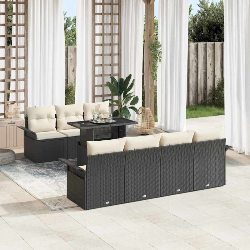 vidaXL Set di divani da giardino da 8 pezzi con cuscini in rattan sintetico nero