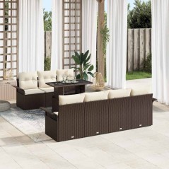 vidaXL Set di divani da giardino da 8 pezzi con cuscini marroni in rattan polietilene