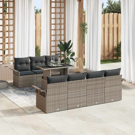 vidaXL Set Giardino 8 Pezzi con Cuscini Grigi in Rattan Sintetico