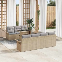 vidaXL Set da Giardino in 8 Pezzi con Cuscini Beige in Polyrattan