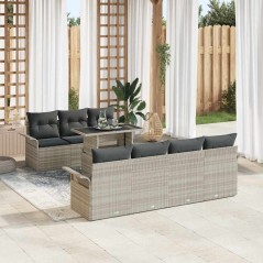 vidaXL Set divano da giardino 8 pezzi con cuscini grigi in polyrattan