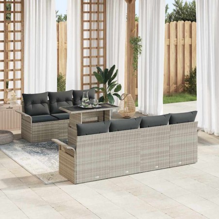 vidaXL Set divano da giardino 8 pezzi con cuscini grigi in polyrattan