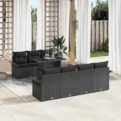 vidaXL Set di divani da giardino da 8 pezzi con cuscini in rattan sintetico nero