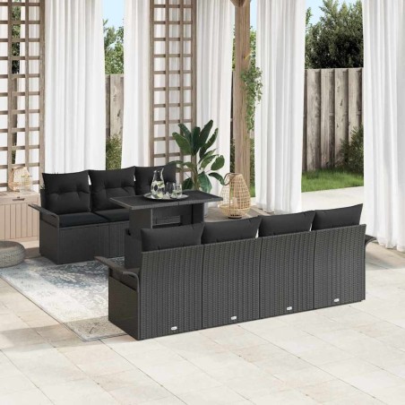 vidaXL Set di divani da giardino da 8 pezzi con cuscini in rattan sintetico nero